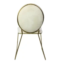 Silla Ovalo metálica, de varilla sólida con respaldo y asiento tapizados color blanco. Apilable, adecuada para interior.