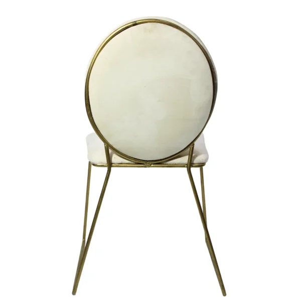 Silla Ovalo metálica, de varilla sólida con respaldo y asiento tapizados color blanco. Apilable, adecuada para interior.