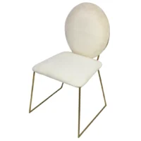 Silla Ovalo metálica, de varilla sólida con respaldo y asiento tapizados color blanco. Apilable, adecuada para interior.
