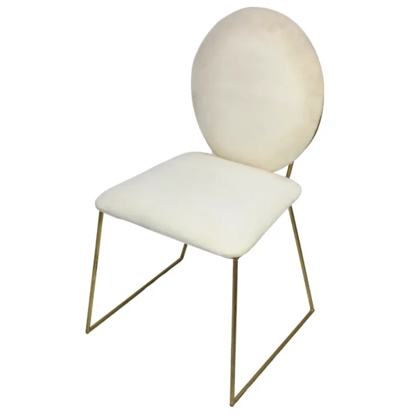 Silla Ovalo metálica, de varilla sólida con respaldo y asiento tapizados color blanco. Apilable, adecuada para interior.