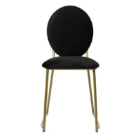 Silla Ovalo 01 metálico, de acero tubular con respaldo y asiento tapizados color negro. Apilable, adecuada para interior.