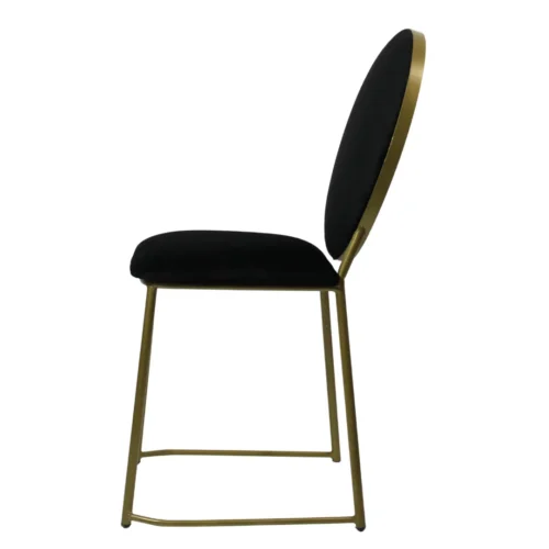 Silla Ovalo AT metálico, de acero tubular con respaldo y asiento tapizados color negro. Apilable, adecuada para interior.