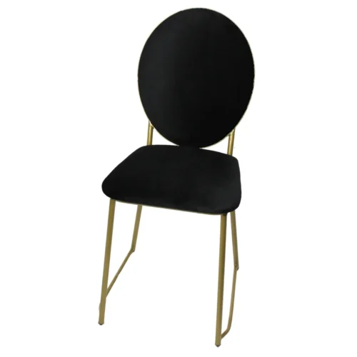 Silla Ovalo AT metálico, de acero tubular con respaldo y asiento tapizados color negro. Apilable, adecuada para interior.