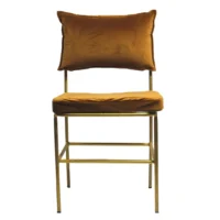 Silla Smith metálica, de acero tubular, cojín y respaldo desmontables, tapizado en color marrón, apilable, adecuada para interior.