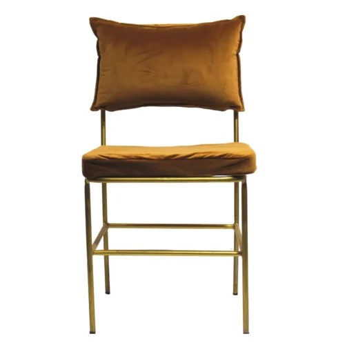 Silla Smith metálica, de acero tubular, cojín y respaldo desmontables, tapizado en color marrón, apilable, adecuada para interior.