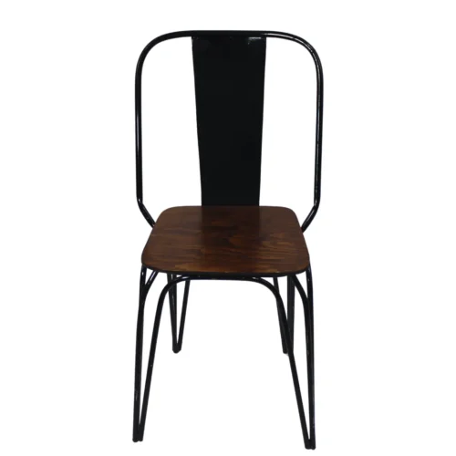 Silla Tolix 01, de acero tubular, respaldo de metal y asiento de madera, apilable, adecuada para interior.
