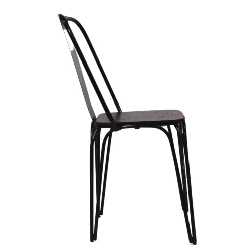 Silla Tolix metálica, de acero tubular, respaldo de metal y asiento de madera, apilable, adecuada para interior.