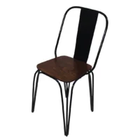 Silla Tolix metálica, de acero tubular, respaldo de metal y asiento de madera, apilable, adecuada para interior.