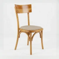 Silla Noback de madera de pino con asiento tapizado, apilable.