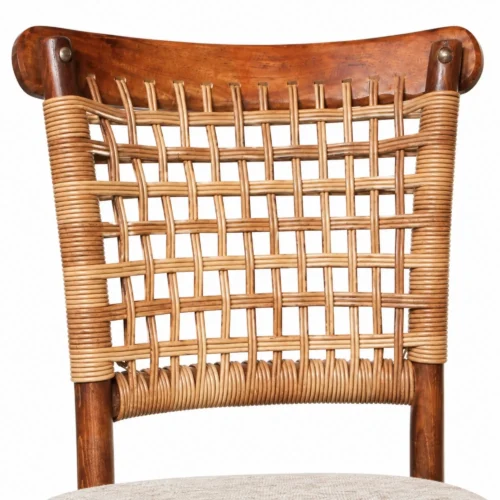 Silla Tejeda de madera de pino. Detalle respaldo ratán sintético