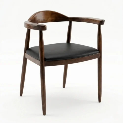 Silla Wegner de madera de pino con asiento tapizado en vinipiel. Ideal para eventos y el sector Horeca.