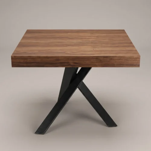 Mesa Antares, cubierta de melamina corte 45 grados y base de acero con pintura electroestática. Ideal para el sector Horeca.