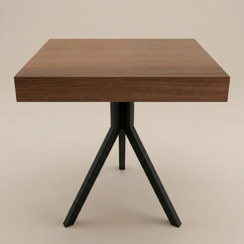 Mesa Base FT, cubierta de melamina corte 45 grados y base de acero con pintura electroestática. Ideal para el sector Horeca.