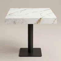 Mesa Base GBP, cubierta de melamina corte 45 grados y base de acero con pintura electroestática. Ideal para el sector Horeca.
