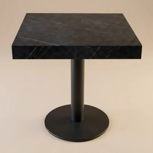 Mesa Base GPP, cubierta de melamina corte 45 grados y base de acero con pintura electroestática. Ideal para el sector Horeca.