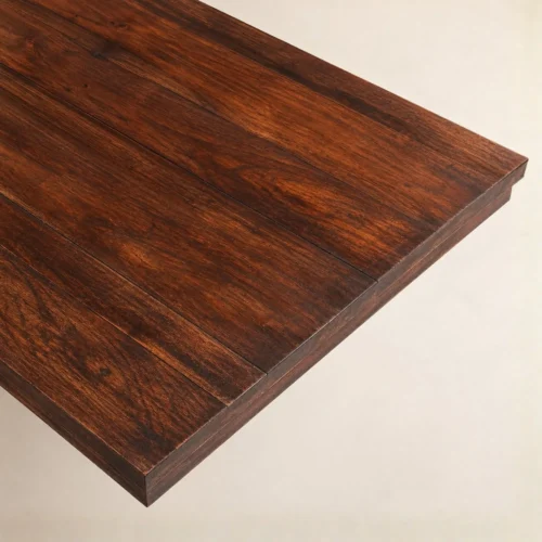 Mesa California para eventos. Mesa de madera, detalle cubierta.