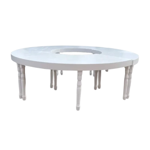 Mesa Serpentina o Dona 02 para eventos, ideal para interior, con cubierta triplay de pino.