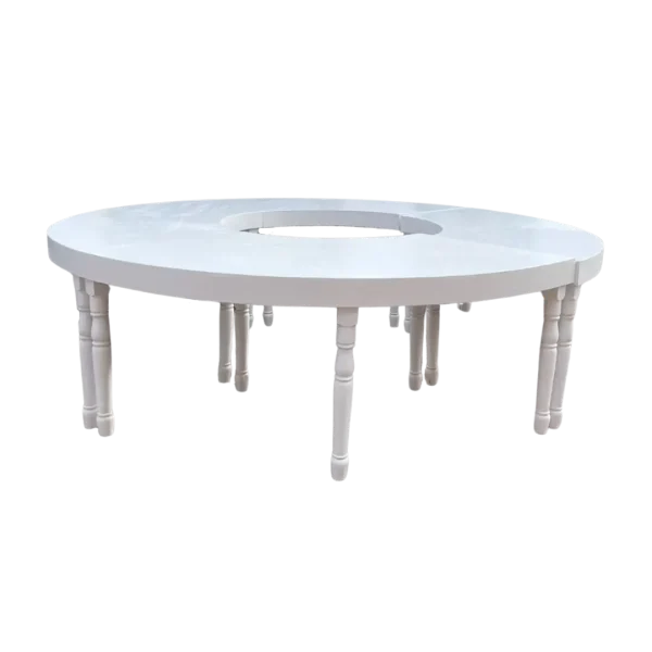 Mesa Serpentina o Dona 02 para eventos, ideal para interior, con cubierta triplay de pino.