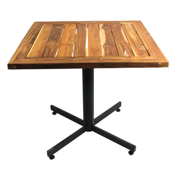 Mesa Pedestal 05 para restaurante, ideal para exterior, hecho con madera de teca.