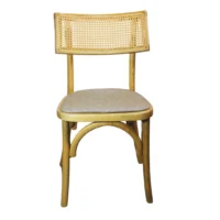 silla-candy-de-madera-05 Silla Candy, fabricada a base de madera de pino, con respaldo tejido de bejuco sintético y asiento tapizado. Ideal para interiores. Apilable.