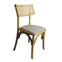 silla-candy-de-madera-08 Silla Candy, fabricada a base de madera de pino, con respaldo tejido de bejuco sintético y asiento tapizado. Ideal para interiores. Apilable.