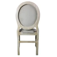 Silla Carlota, fabricada a base de madera de pino, con respaldo y asiento tapizado con relleno de esponja de 1 y 5 cm respectivamente. Ideal para interiores. Apilable.