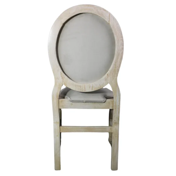 Silla Carlota, fabricada a base de madera de pino, con respaldo y asiento tapizado con relleno de esponja de 1 y 5 cm respectivamente. Ideal para interiores. Apilable.