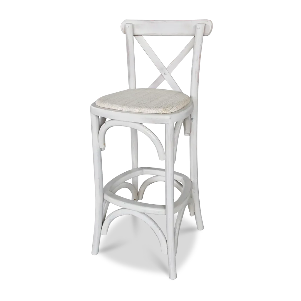 Banco Crossback color blanco para eventos y restaruantes