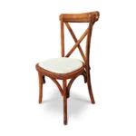 Silla Crossback en madera de teca para exteriores con asiento tapizado para eventos y restaruantes