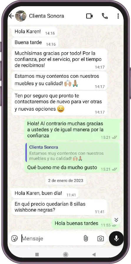 Silla Crossback testimonio de clientes satisfechos.