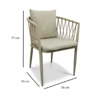 Silla Holbox metálica de acero tubular inoxidable, pintura electroestática. Asiento con cojín desmontable y respaldo tejido con cinta tipo agujeta. Ideal para el sector Horeca.