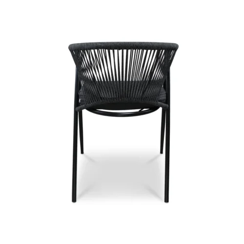 Silla Melodi metálica de acero tubular inoxidable, pintura electroestática. Asiento con cojín desmontable y respaldo tejido con cinta tipo agujeta. Ideal para el sector Horeca.