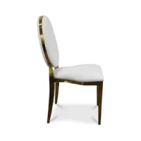 Silla Oval de acero inoxidable, con asiento y respaldo desmontable con tapizado en terciopelo o vinipiel. Ideal para eventos.