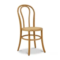 Silla Thonet de madera de haya con asiento tapizado en ratán natural. Ideal para el sector de eventos y horeca.