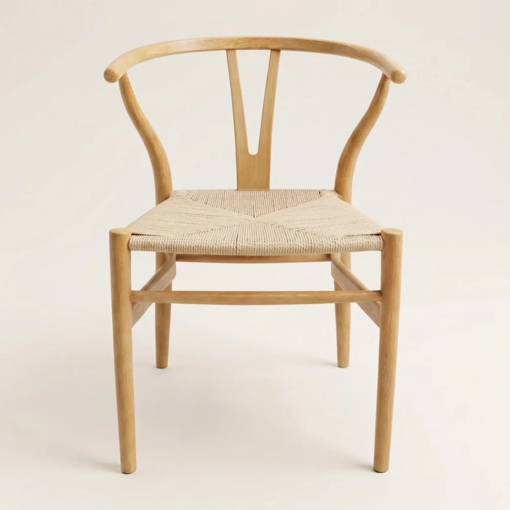 Silla Wishbone de Resina, asiento tejido con cordón de alta resistencia. Silla para eventos.