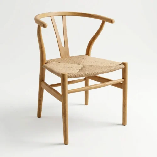 Silla Wishbone de Resina, asiento tejido con cordón de alta resistencia. Silla para eventos.